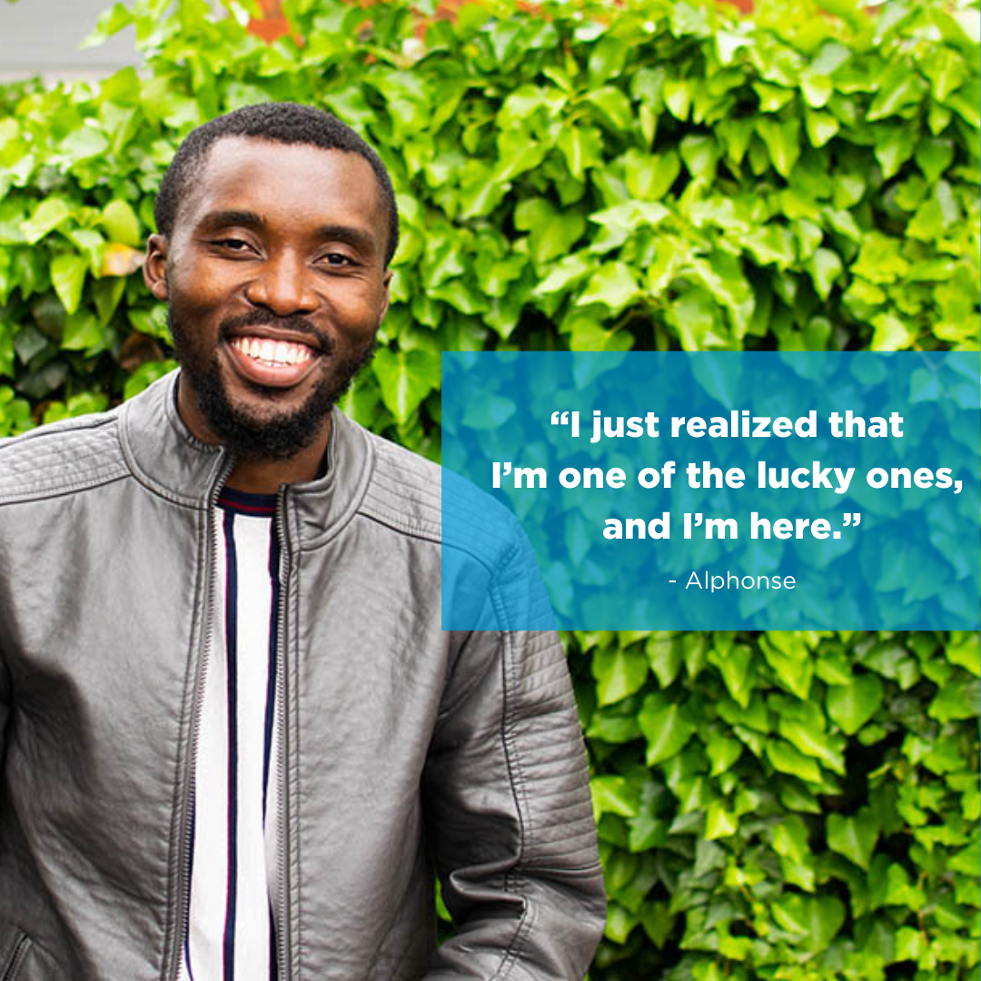 Refugee Alphonse smiles in Memphis TN, saying he was the lucky one.